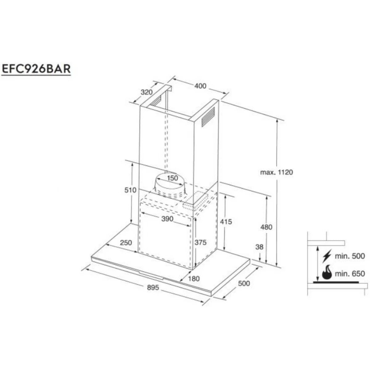 Electrolux 伊萊克斯 EFC926BAR 90CM 掛牆煙囪式抽油煙機