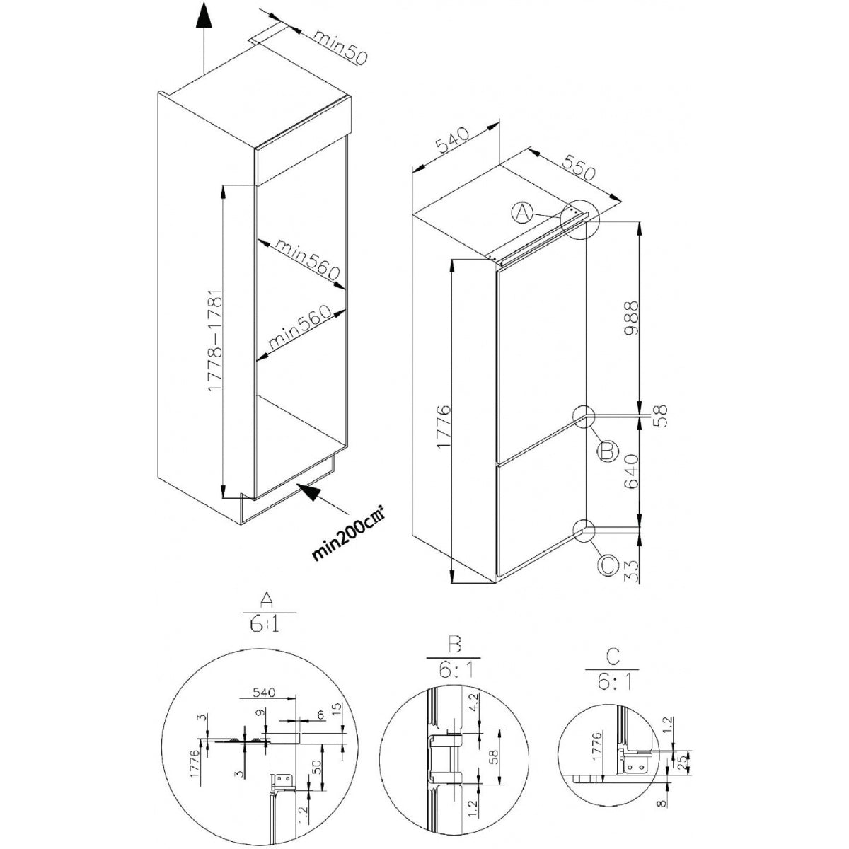 Cristal 尼斯 BS325EW 241公升 嵌入式雙門雪櫃